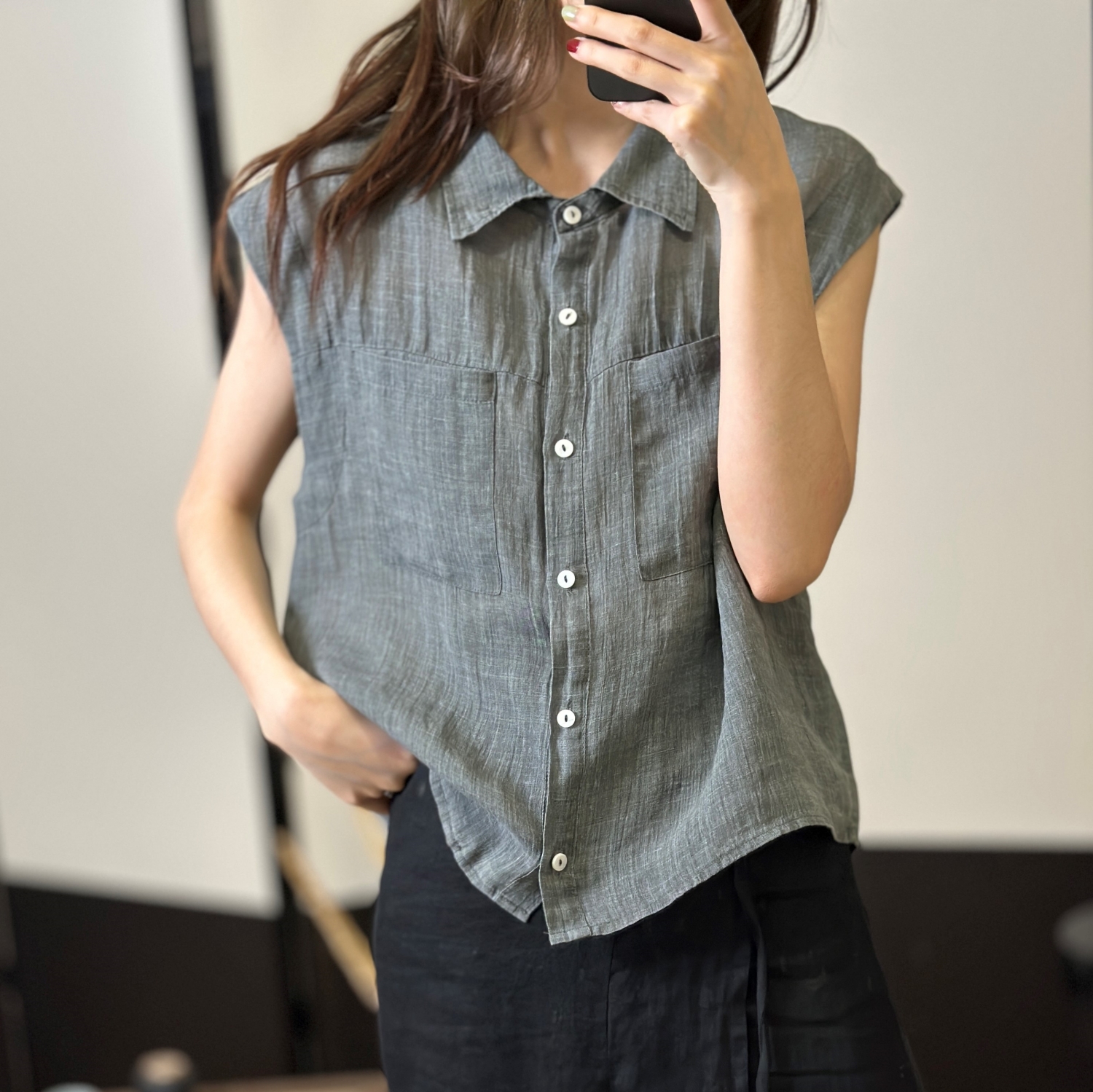 린넨셔츠 민소매셔츠 칼라넥 여름 미시옷 - 상세 이미지 3