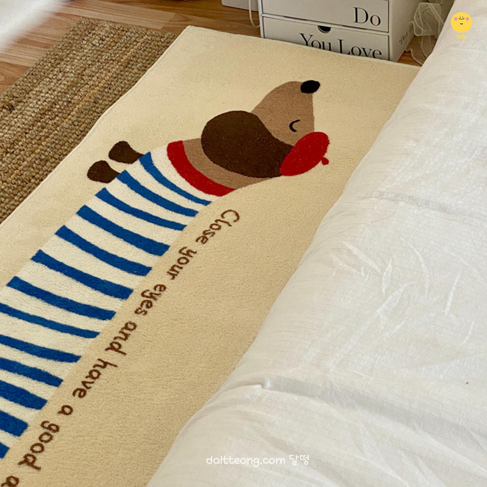 달떵 귀여운 프렌치 닥스훈트 강아지 거실 침대 롱 러그 베이지, 150x50cm