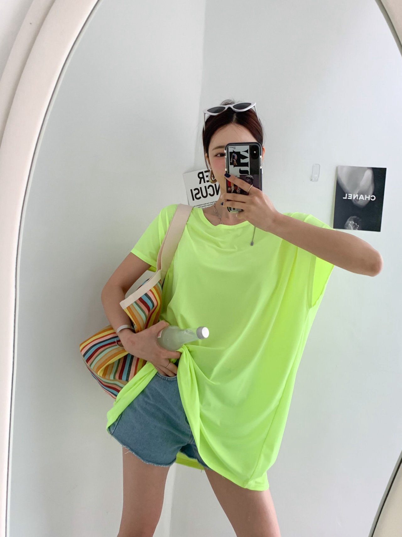 로라벨 파인 래쉬가드 수영복 루즈핏 빅사이즈 비치웨어 체형커버 티셔츠 살안타템 반팔 상의 - 상세 이미지 5