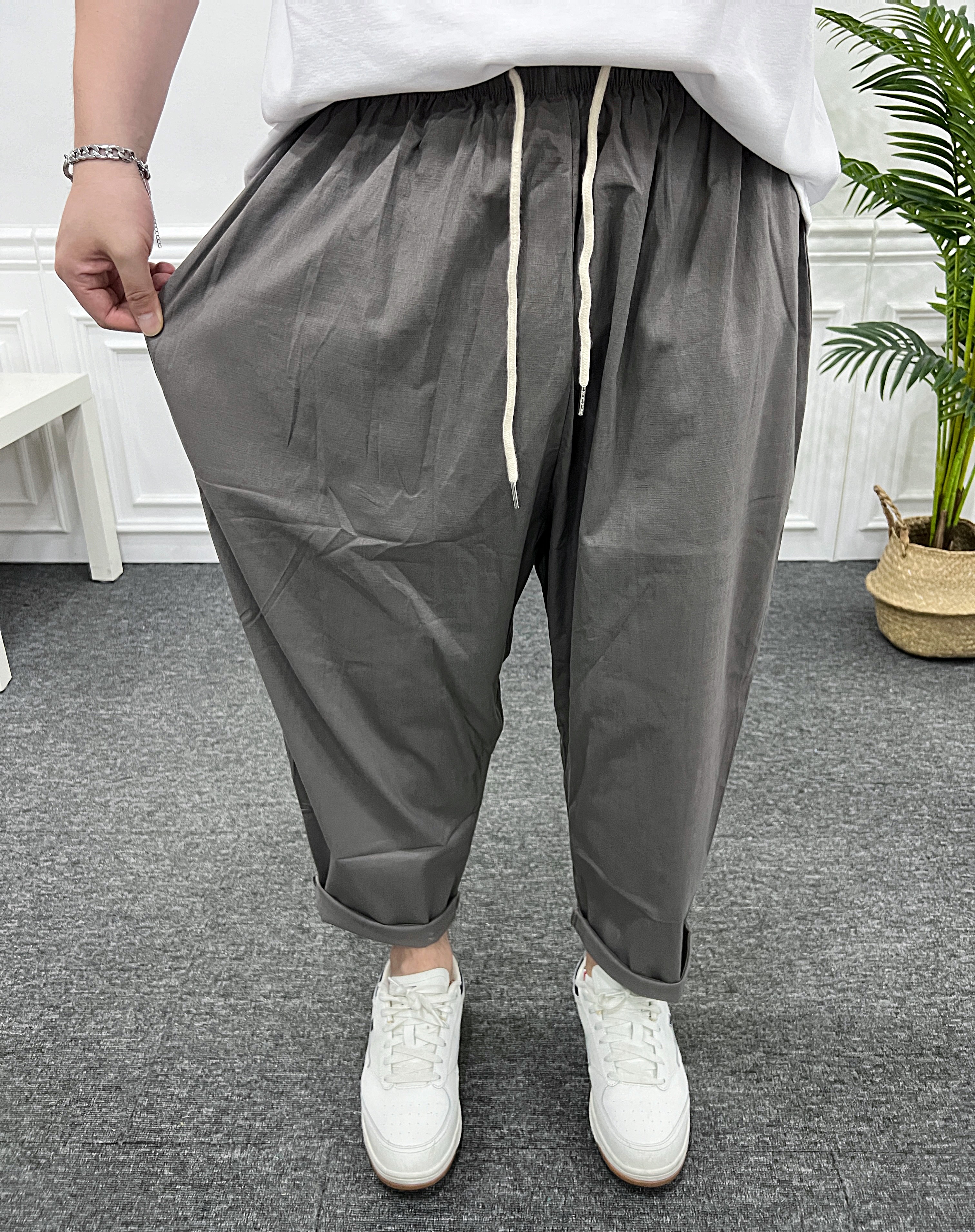 남자 여름바지 밴딩 배기 와이드 벌룬 린넨팬츠 - 상세 이미지 4