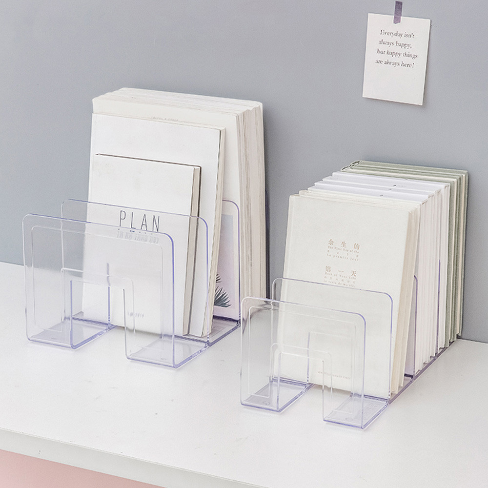 아크릴 책꽂이 책상위 책장 칸막이 간이 투명 책꽂이 미니 책정리대 북엔드 4칸