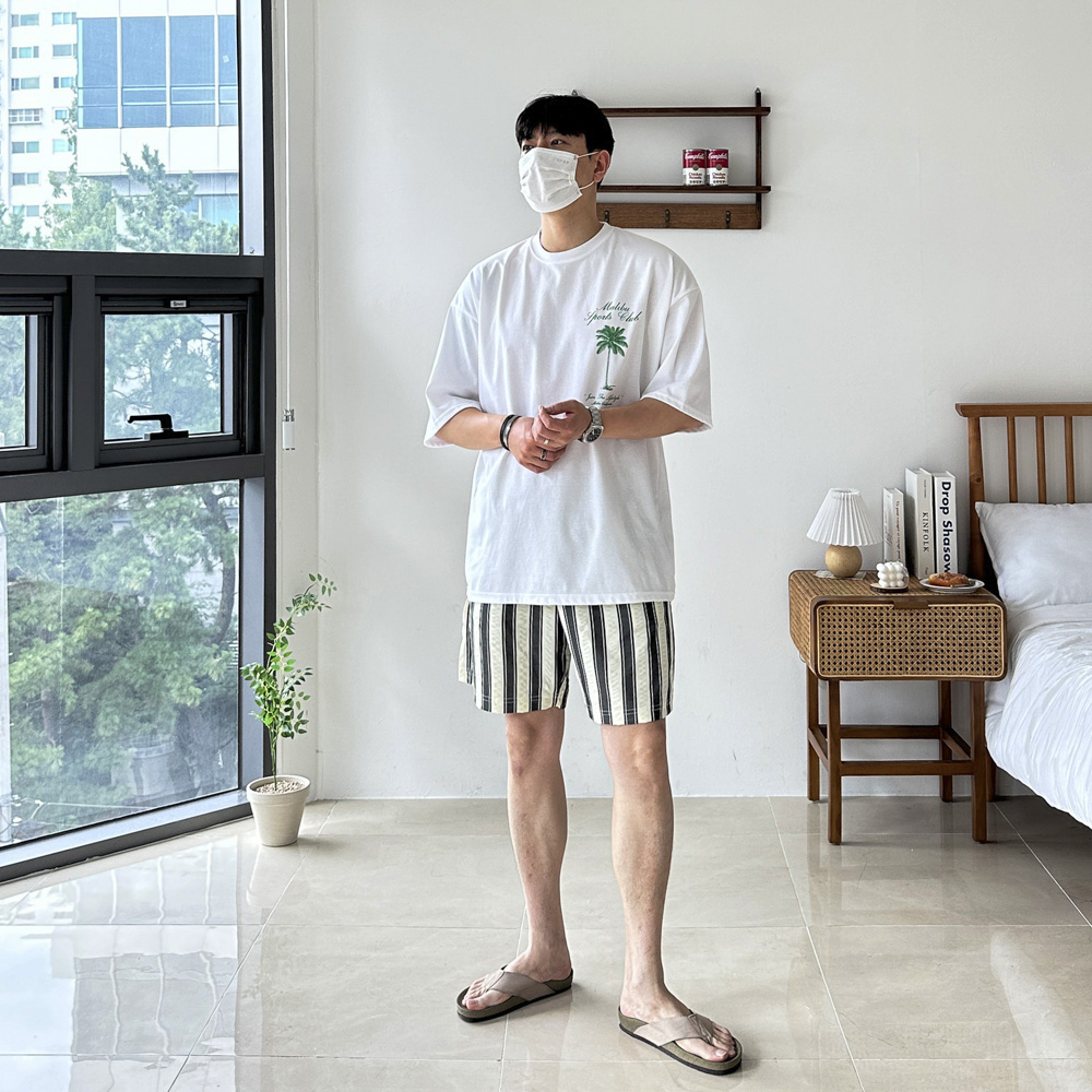 남자 여름 아이스 분또 말리부 야자수 바캉스 백프린팅 오버핏 반팔티셔츠 3color 이미지 6