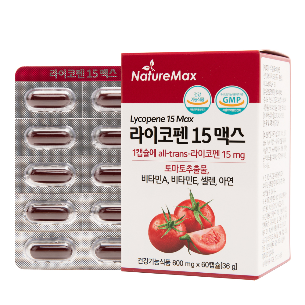 라이코펜 15 맥스 식약처 최대함량 15mg 리코펜 식물성캡슐 2개월분 60캡슐, 1개 제품 이미지