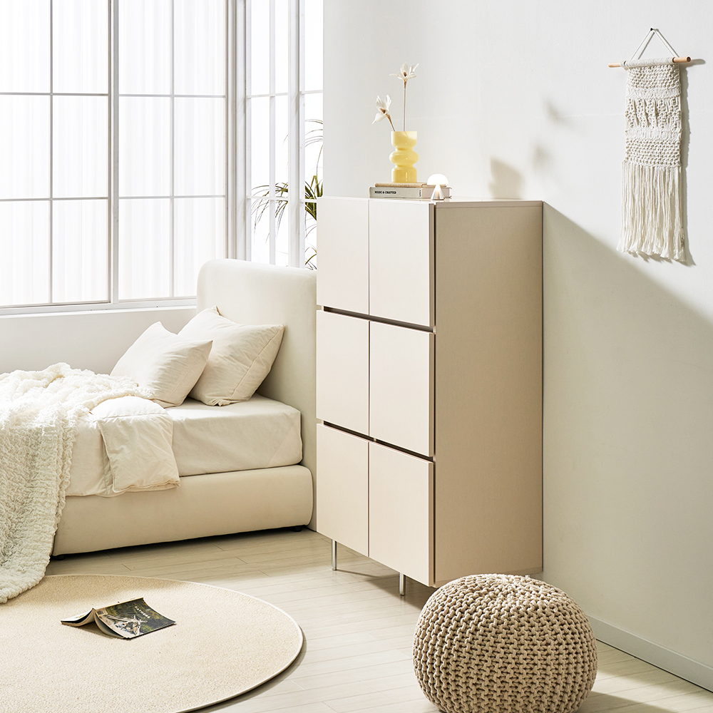 로아 수납장 모듈 다용도 거실 맘마존 (다리형) 800, 3단, 크림화이트