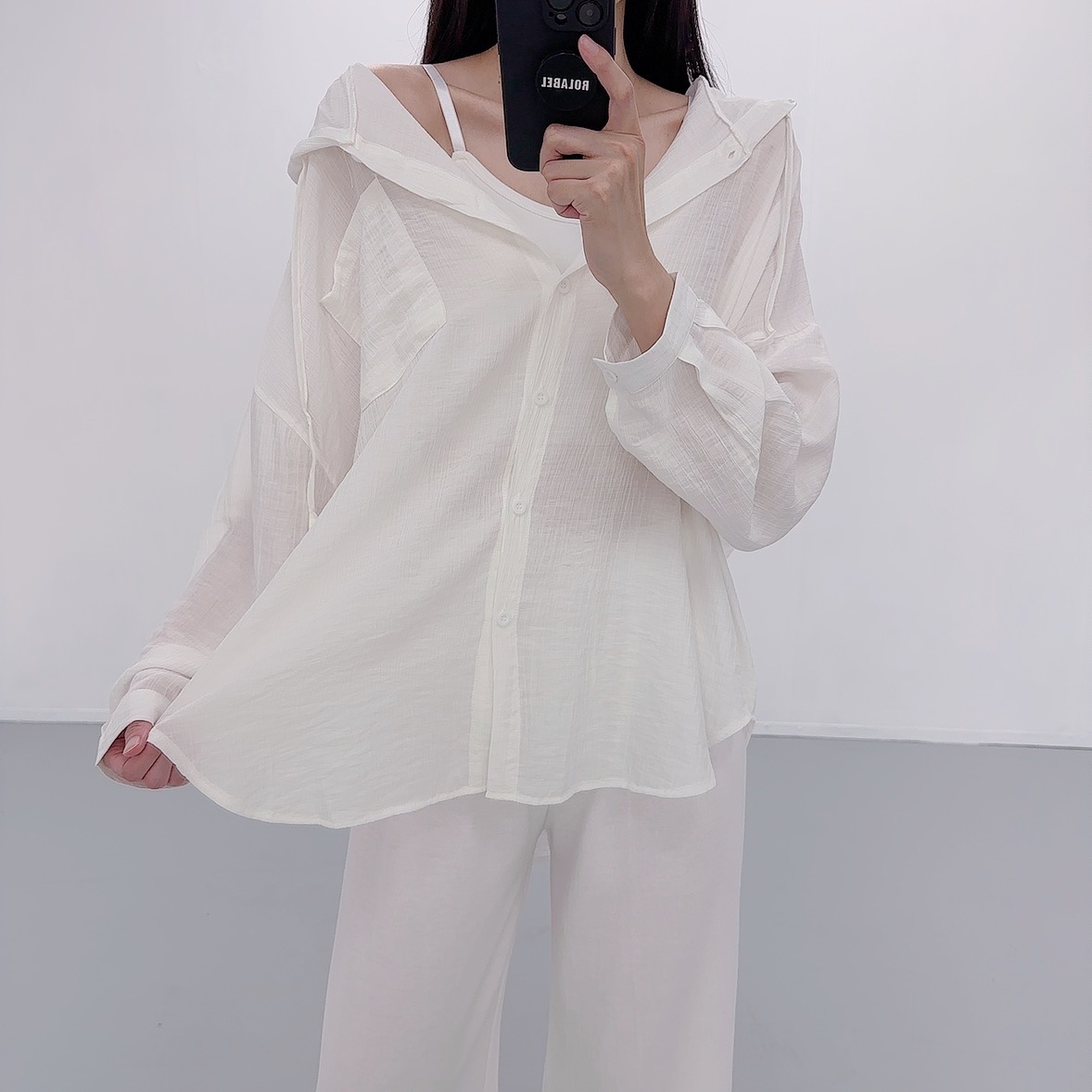 로라벨 에딘 여름 셔츠 남방 블라우스 시스루 린넨 비치웨어 살안타템 루즈핏 여성 오버핏 - 상세 이미지 3