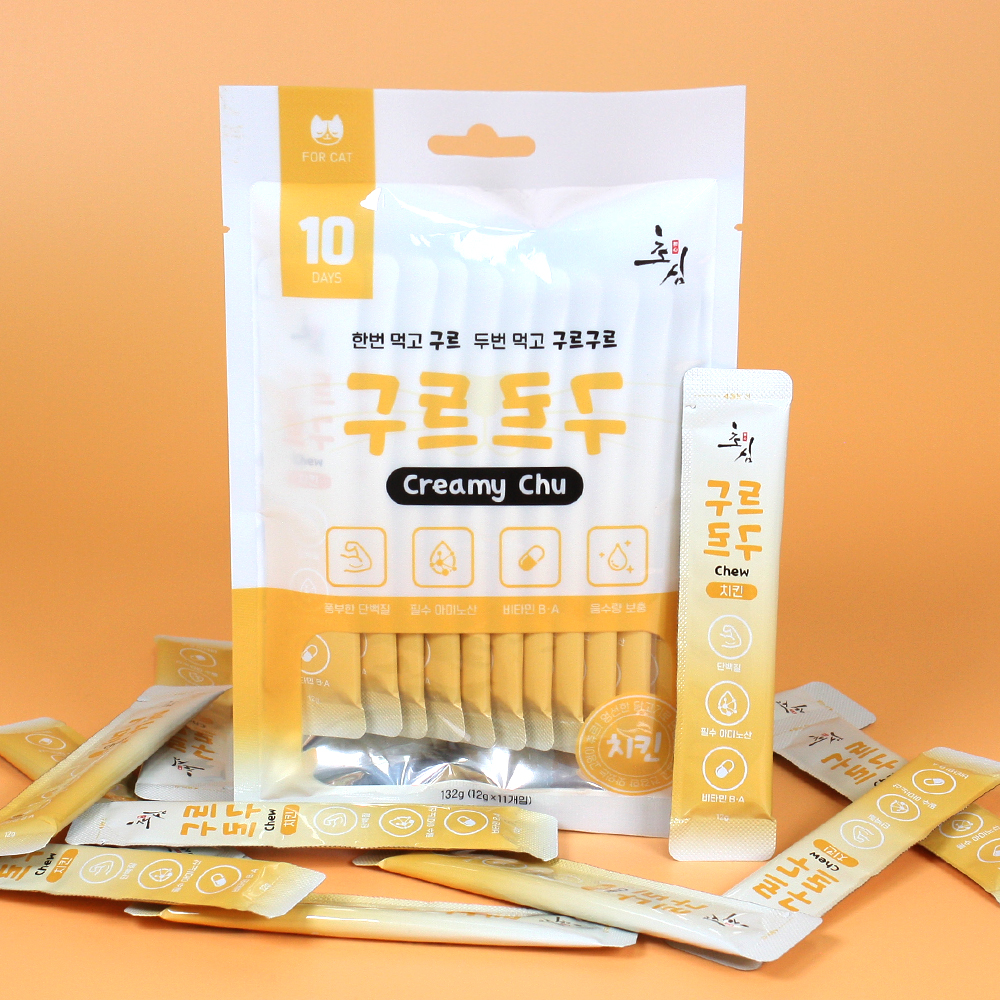 초심 구르구르 고양이 대용량 츄르 간식 크리미츄 연어 12g x11p 이미지 6