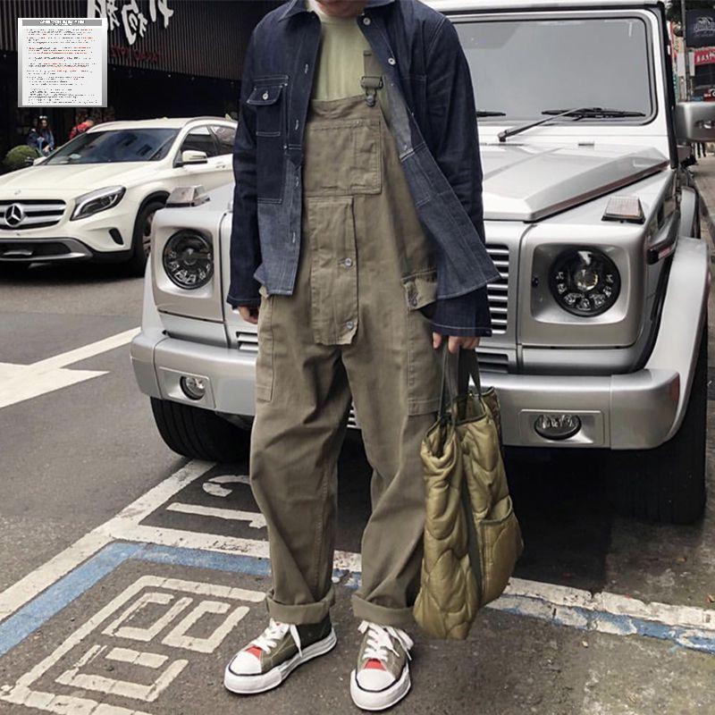 건빵 남성 테크웨어 성인 카고 오버핏 배기 멜빵 바지 - 상품 이미지