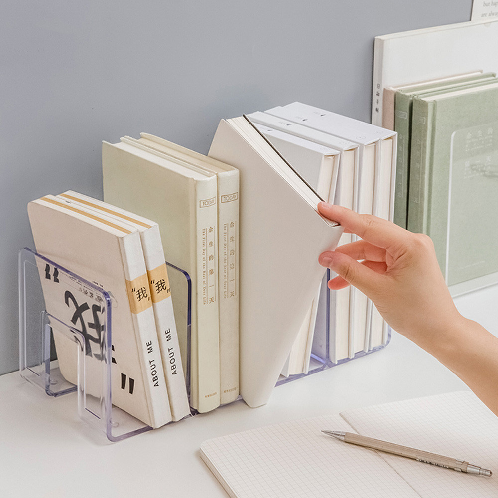 아크릴 책꽂이 책상위 책장 칸막이 간이 투명 책꽂이 미니 책정리대 북엔드 4칸