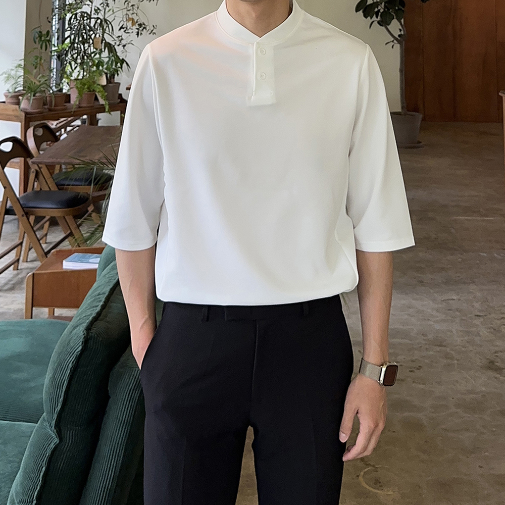 남자 반팔티 빅사이즈 오버핏 칠부 헨리넥 반팔 남자7부티