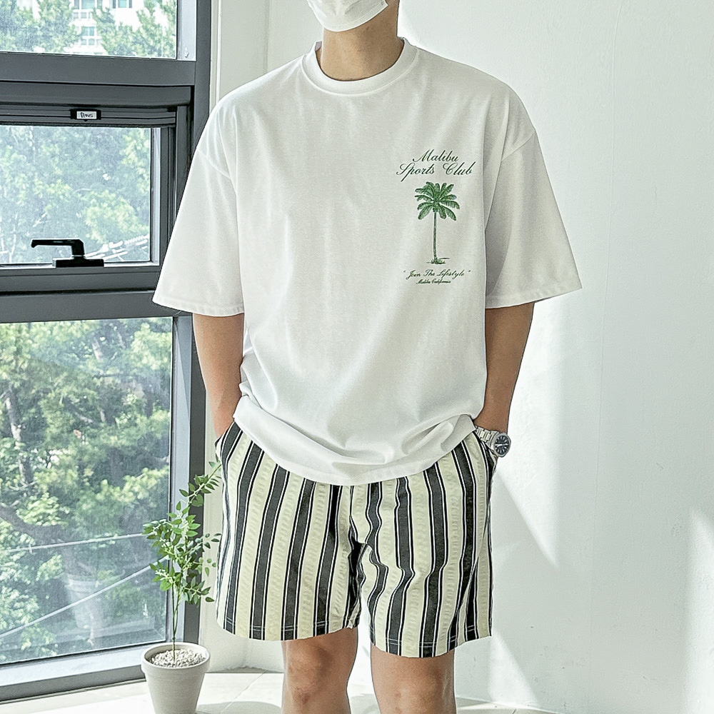 남자 여름 아이스 분또 말리부 야자수 바캉스 백프린팅 오버핏 반팔티셔츠 3color - 상세 이미지 5
