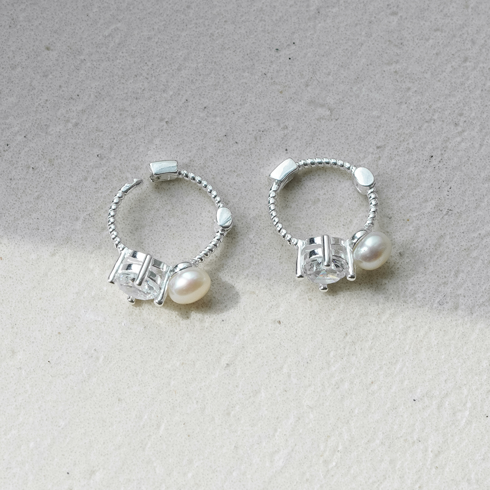 실버925 큐빅 담수 진주 꼬임 원터치 귀걸이