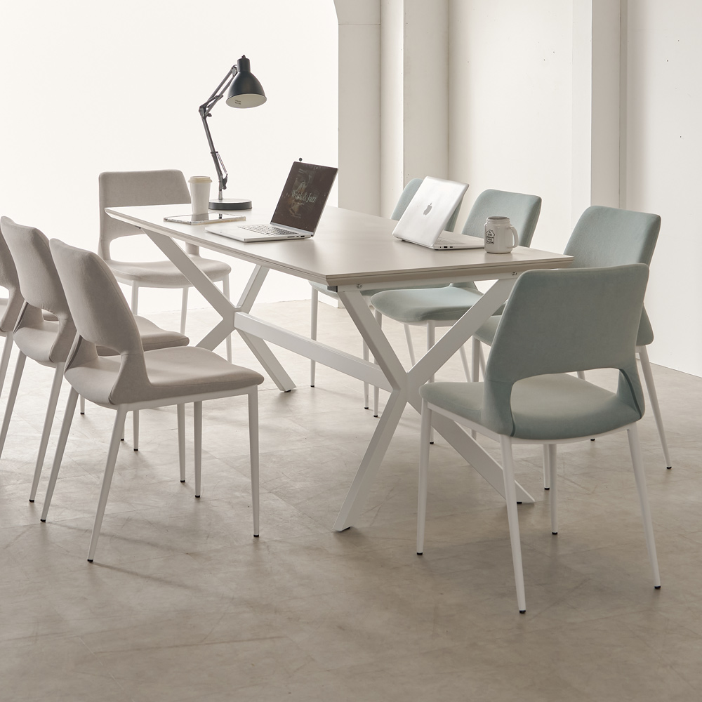 허리편한 식탁의자 화이트 테이블의자 패브릭 다이닝체어 아쿠아민트