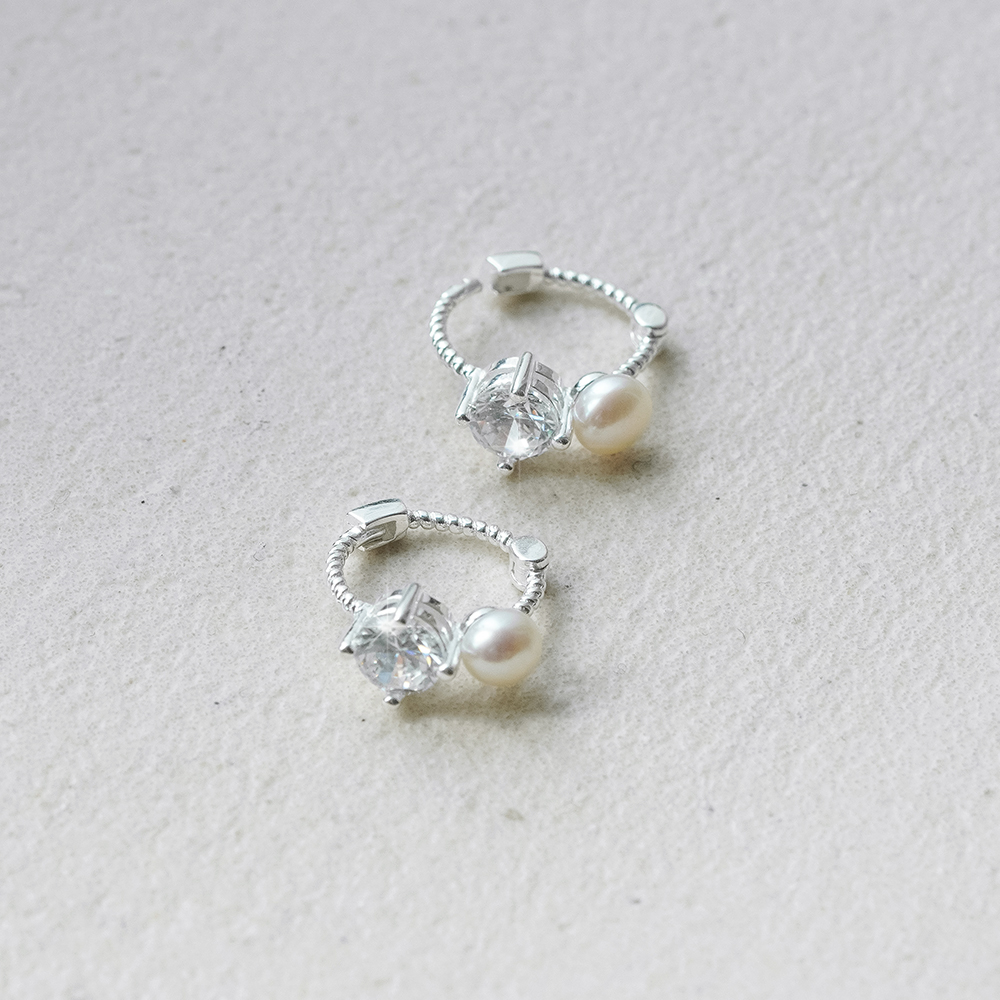 실버925 큐빅 담수 진주 꼬임 원터치 귀걸이