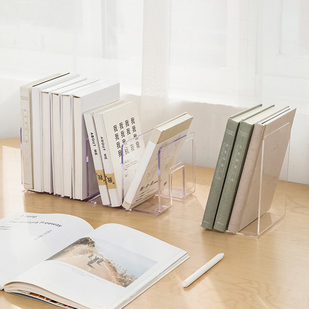 아크릴 책꽂이 책상위 책장 칸막이 간이 투명 책꽂이 미니 책정리대 북엔드 4칸