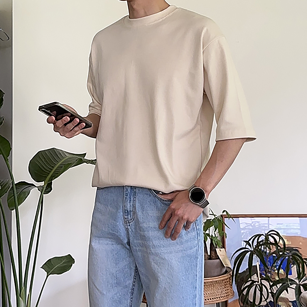 남자 칠부티 오버핏 빅사이즈 커플 남자 반팔티 - 상품 이미지