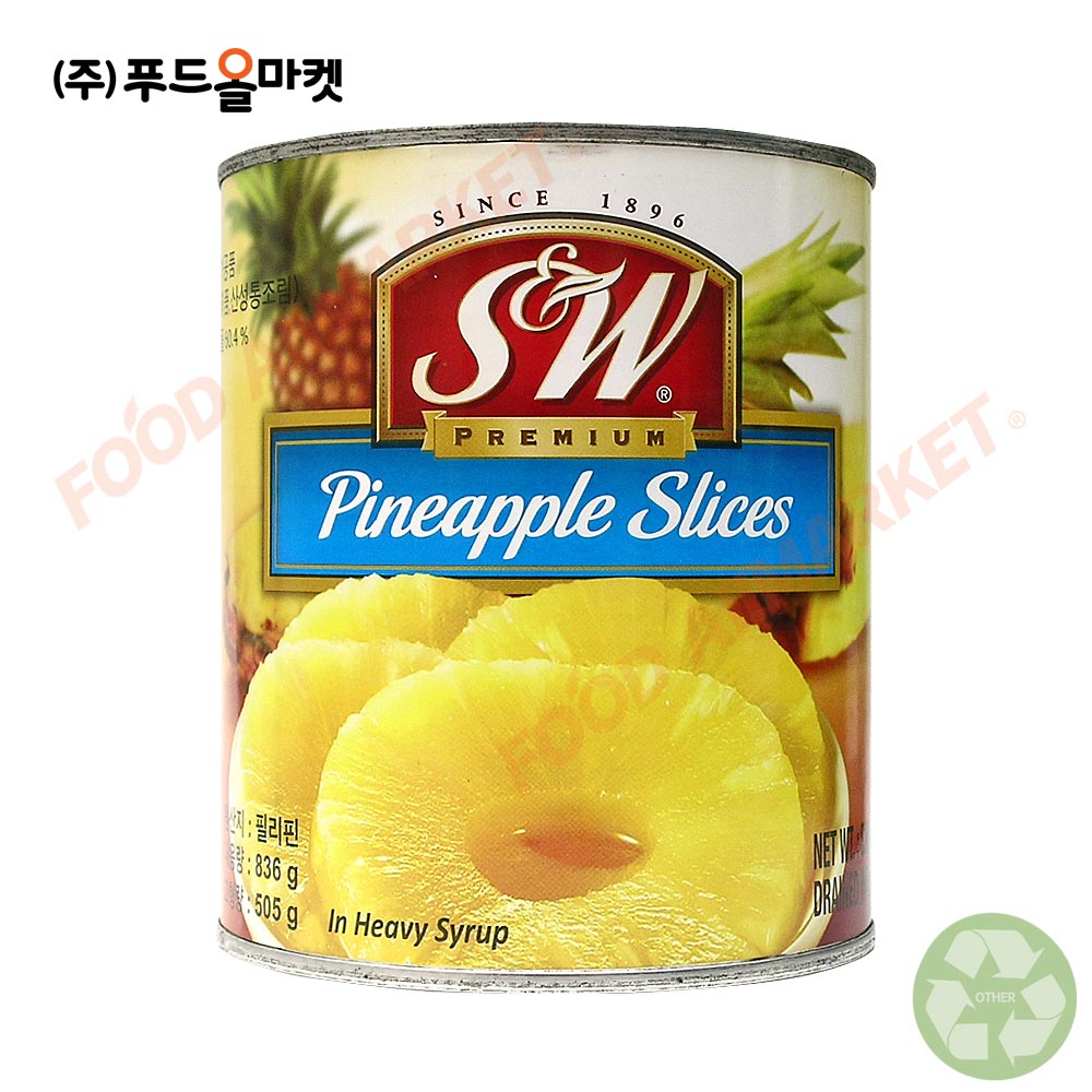 에스앤더블유 프리미엄 파인애플 슬라이스 836g 한박스 (836g x 12ea) _박스단위출고 : 데이올푸드