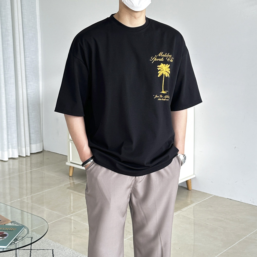 남자 여름 아이스 분또 말리부 야자수 바캉스 백프린팅 오버핏 반팔티셔츠 3color - 상세 이미지 2