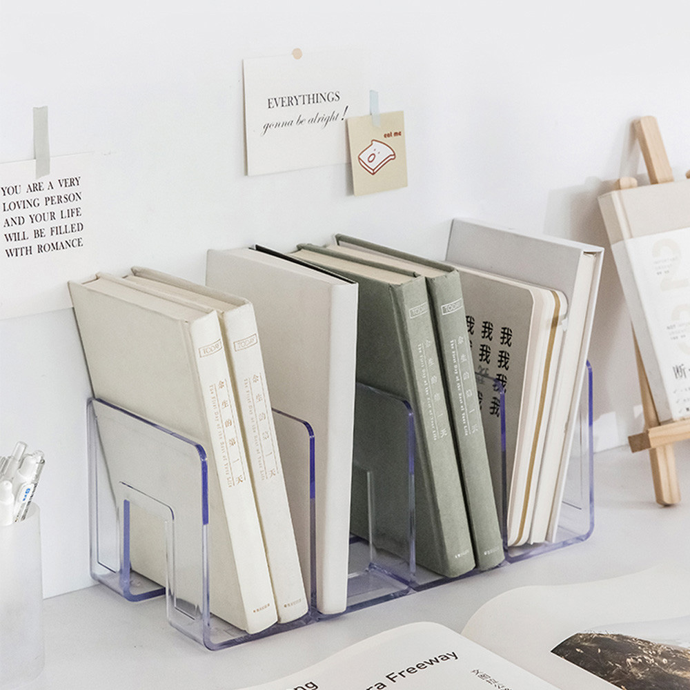아크릴 책꽂이 책상위 책장 칸막이 간이 투명 책꽂이 미니 책정리대 북엔드 4칸