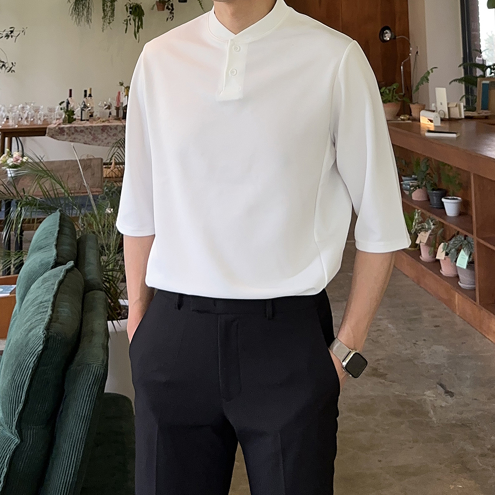 1+1 남자 칠부티 오버핏 헨리넥 빅사이즈 반팔티 - 상세 이미지 2