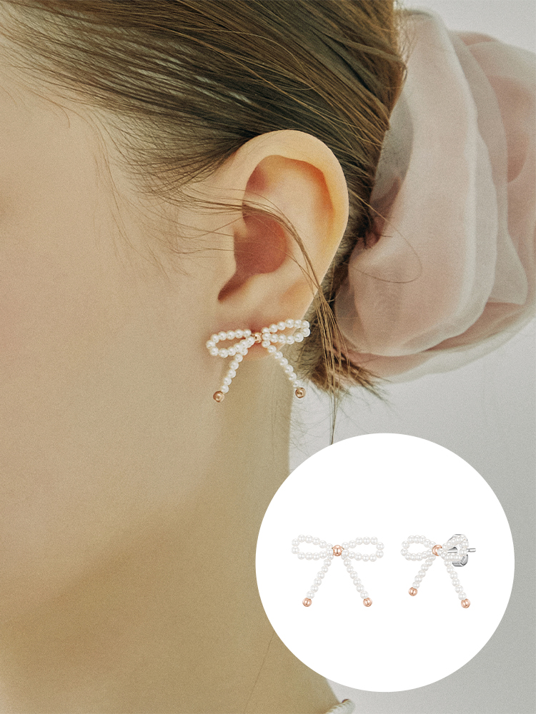 제이에스티나 마리엘 리본 진주 비드귀걸이 (JJLJEI4BS356SR000) - 상품 이미지