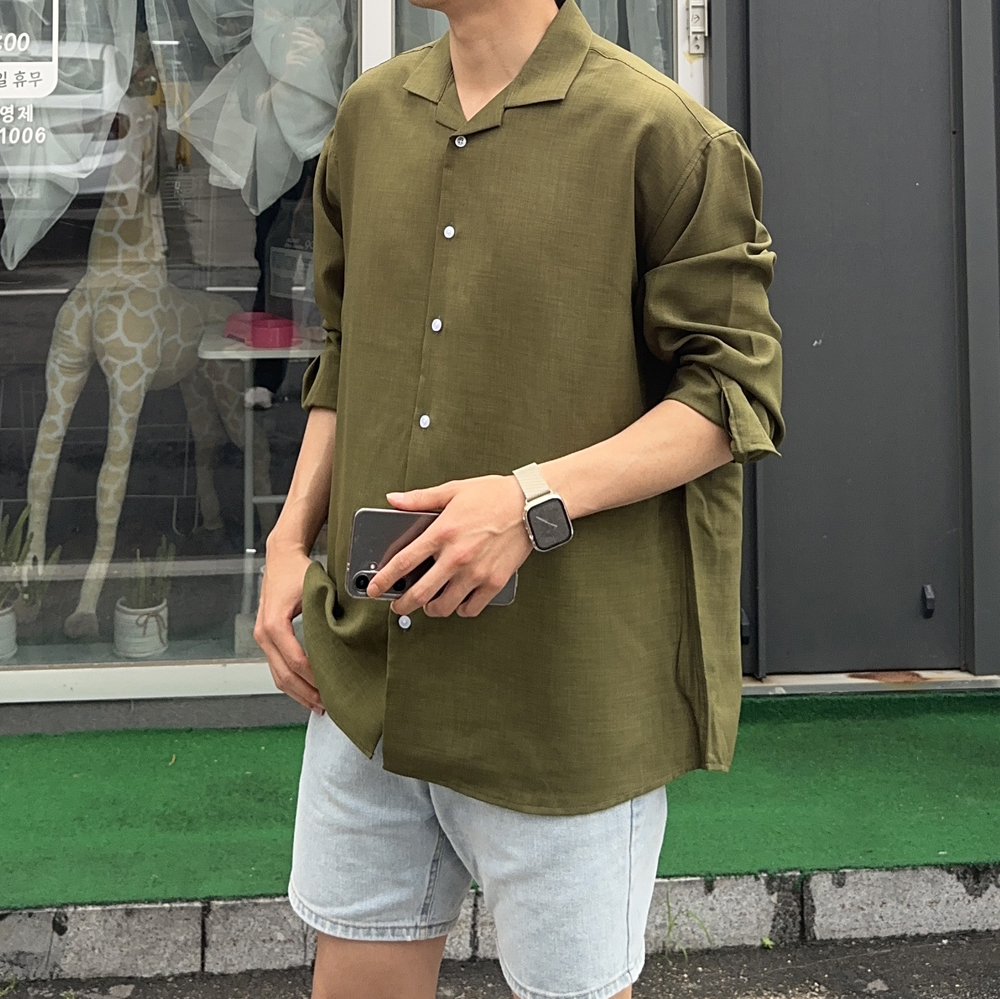 남자셔츠 오버핏 오픈카라 여름 남방 남자 린넨 셔츠 - 상세 이미지 2