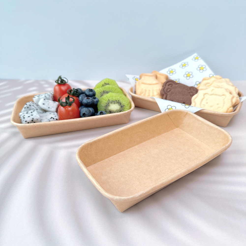 크라프트 포장 용기 50p 떡 김밥 낮은 직사각 1호 일회용 샌드위치 케이스 - 메인 이미지