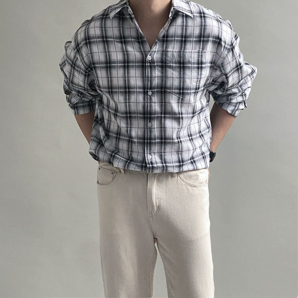 1+1 깅엄체크셔츠 남자오버핏체크남방 - 상세 이미지 2