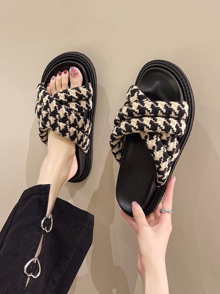 체크 키높이 슬리퍼 두꺼운 통굽 3CM - 메인 이미지