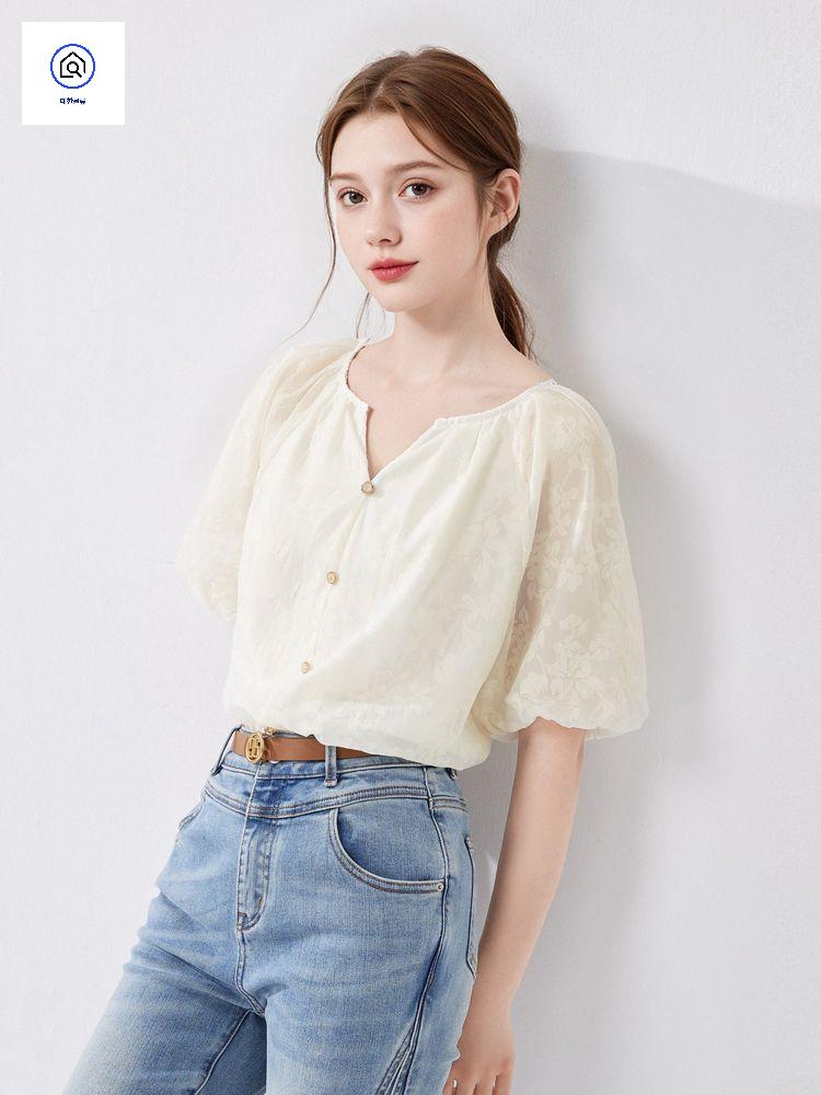 블라우스 무대인사 연예인 상의 여름 봄 - 상품 이미지