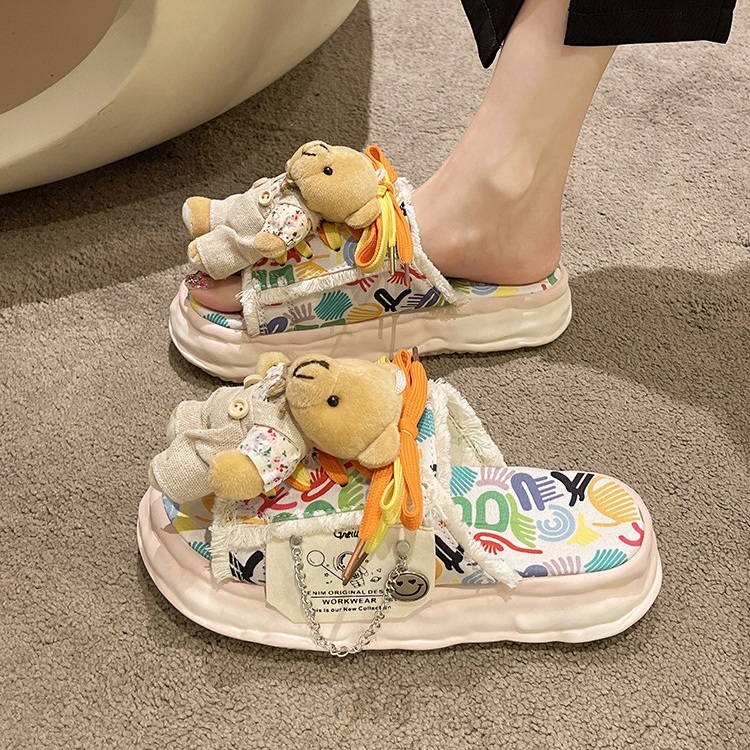 특이한 통굽슬리퍼 곰 두꺼운 플랫폼 4CM 키높이 - 상품 이미지