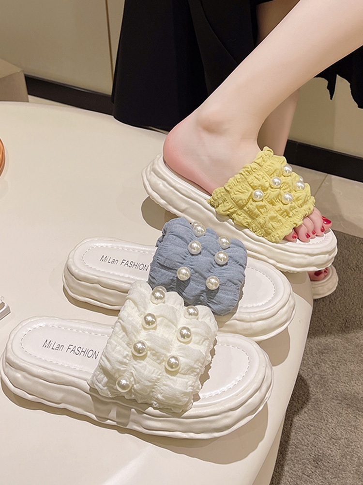 여름 외출용 키높이 4CM 통굽슬리퍼 럭셔리 쉬폰 - 상세 이미지 4
