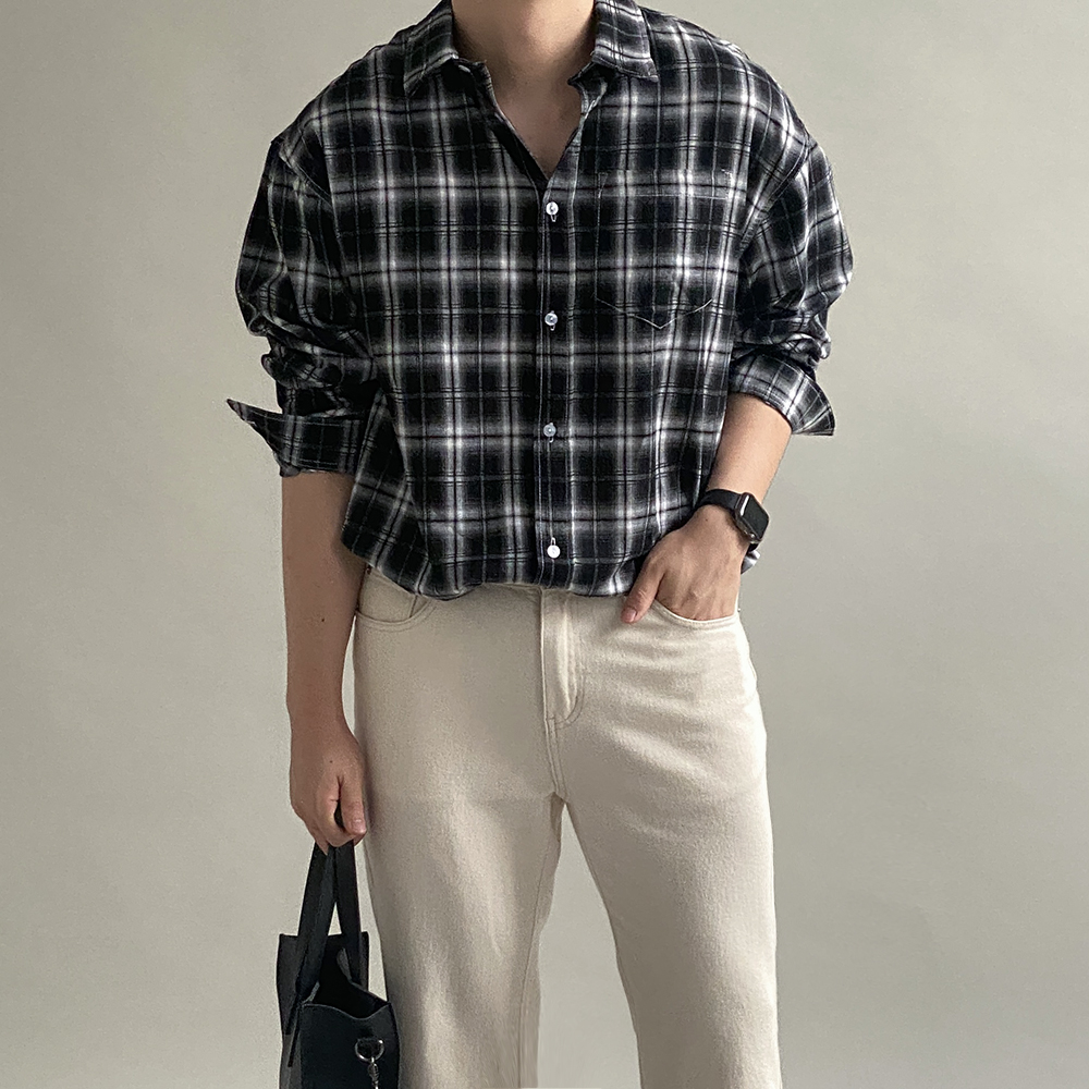 1+1 깅엄체크셔츠 남자오버핏체크남방 이미지 6