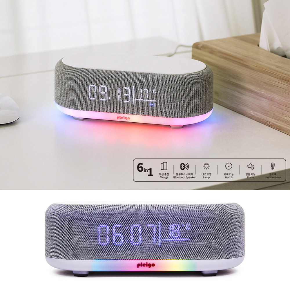 고속무선충전 무드등 블루투스 스피커 LED 알람시계 휴대용 인테리어 캠핑 컴퓨터 거실 침실 - 상세 이미지 2