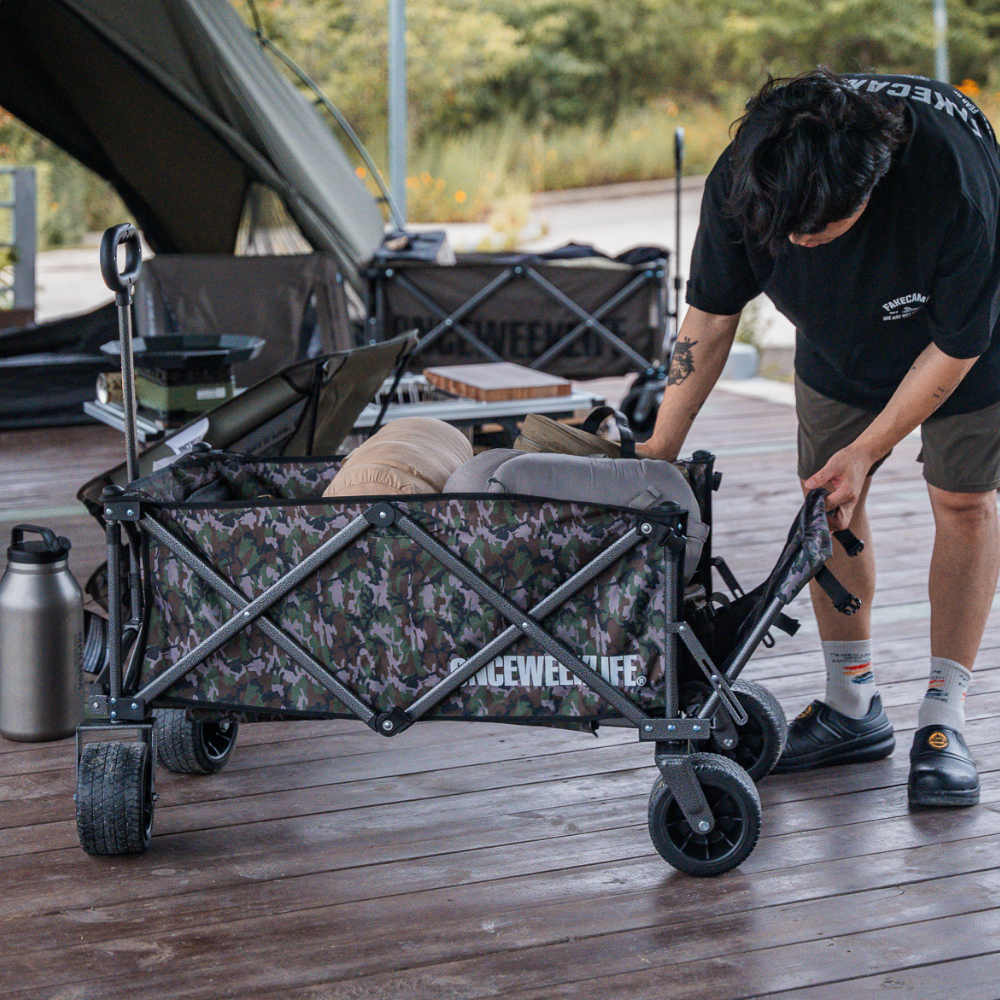 원스위크라이프 캠핑 접이식 폴딩 카트 왜건 뒷문 개방 오픈형 웨건 수레 카키