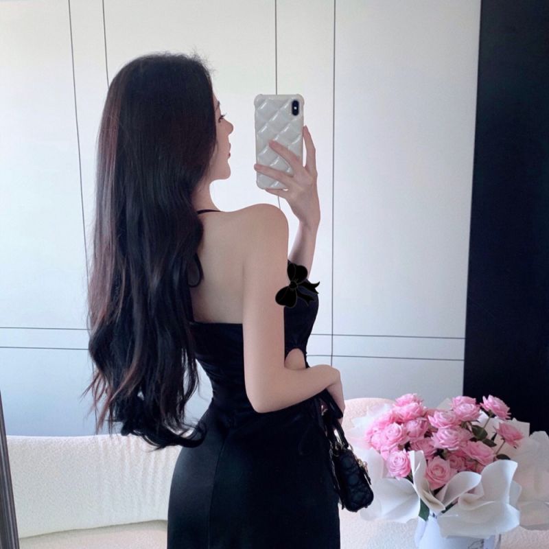 블랙 홀터넥 허리컷아웃 스트링 명품 홀복 미니원피스 파티복 - 상세 이미지 2