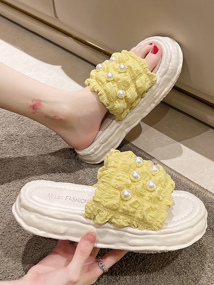 여름 외출용 키높이 4CM 통굽슬리퍼 럭셔리 쉬폰 - 상세 이미지 5