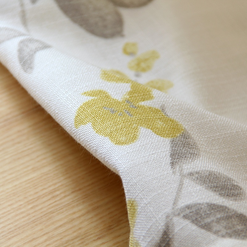 노랑 회색 커튼 면 린넨 화사한 커텐