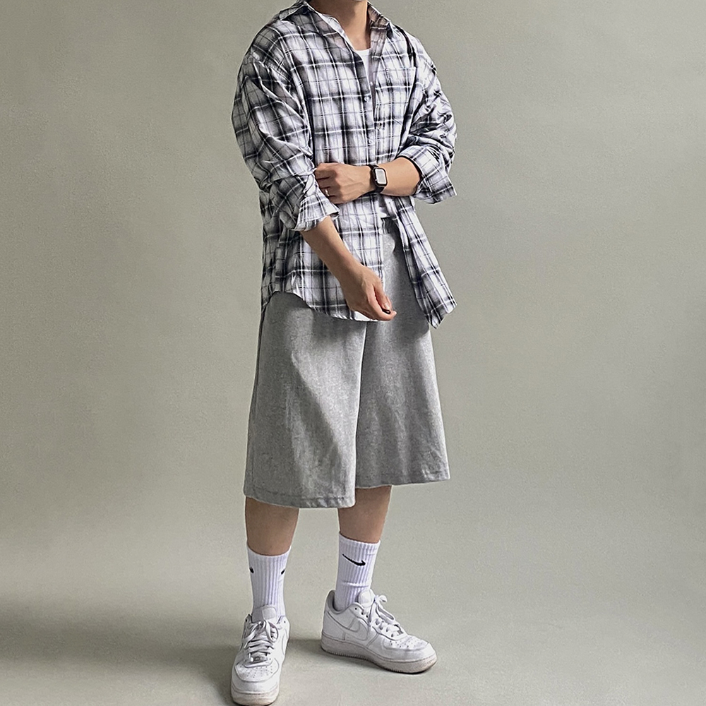 1+1 깅엄체크셔츠 남자오버핏체크남방 이미지 8