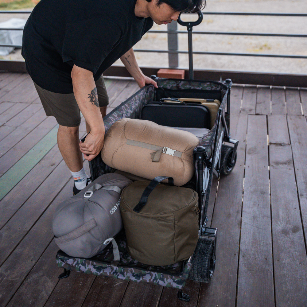 원스위크라이프 캠핑 접이식 폴딩 카트 왜건 뒷문 개방 오픈형 웨건 수레 카키
