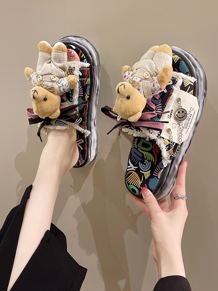특이한 통굽슬리퍼 곰 두꺼운 플랫폼 4CM 키높이 - 상세 이미지 5