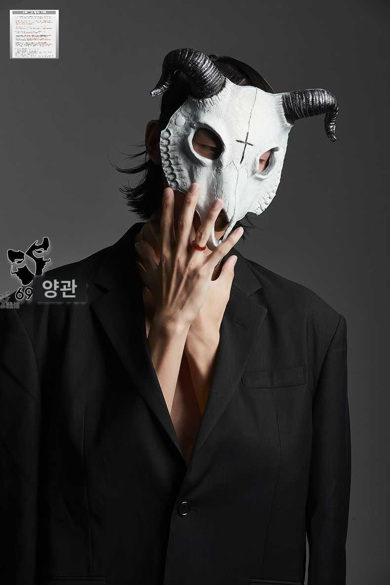 양 가면 코스튬 고스룩 코스프레 펑크 할로윈데이 - 상세 이미지 3
