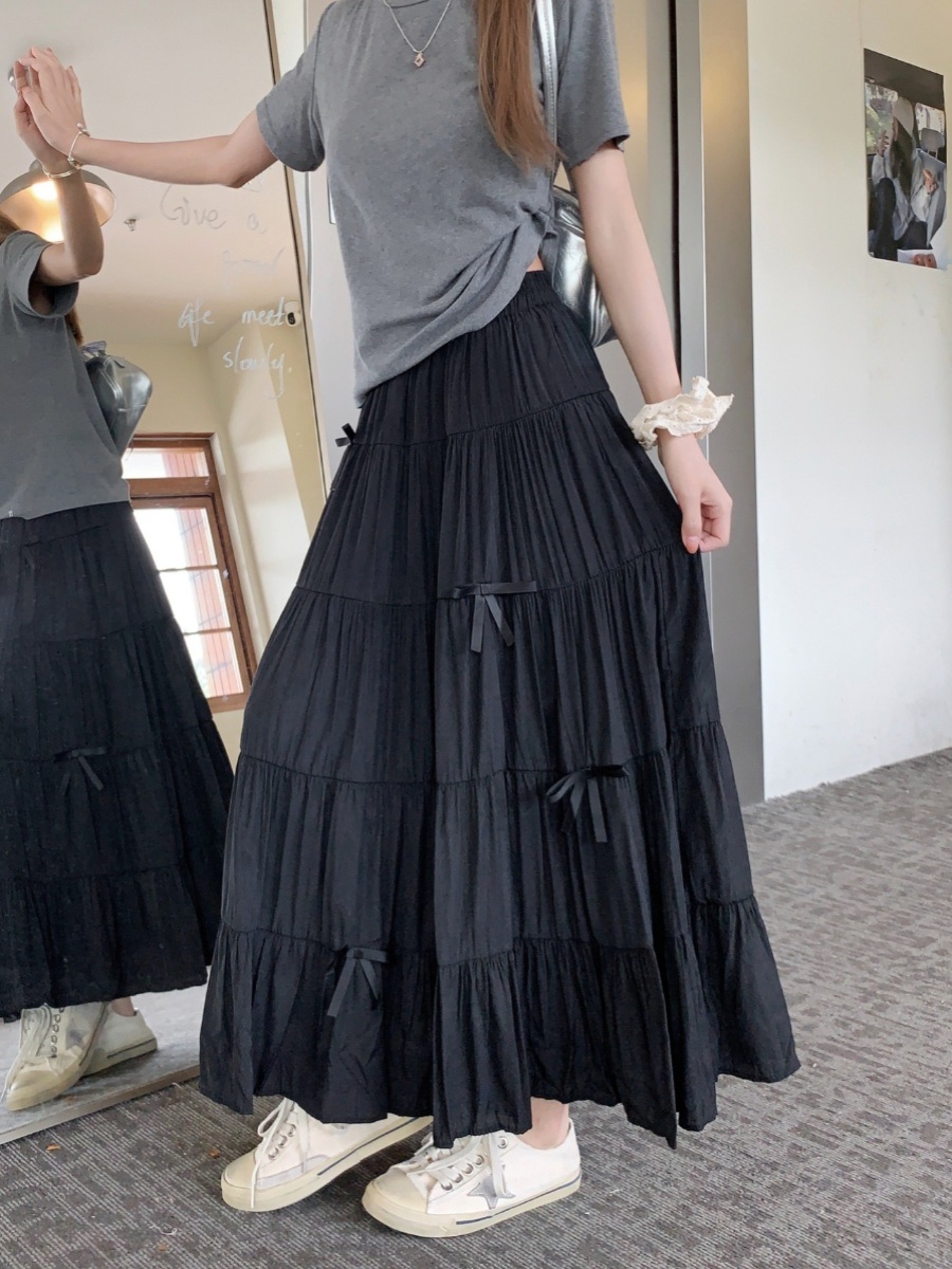리본 캉캉 스커트 밴딩 하이웨스트 롱치마 쉬폰 아이돌 발레코어룩 패션 코디 여름 3컬러 - 상세 이미지 3