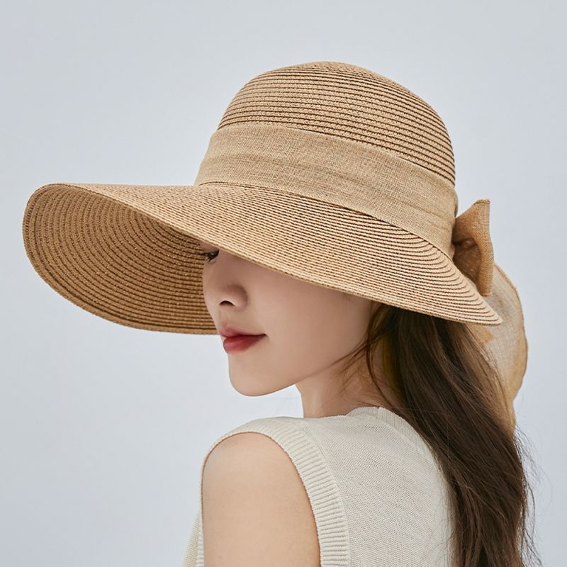여성 리본장식 챙넓은 밀짚 모자 라피아햇 라피아모자 - 메인 이미지