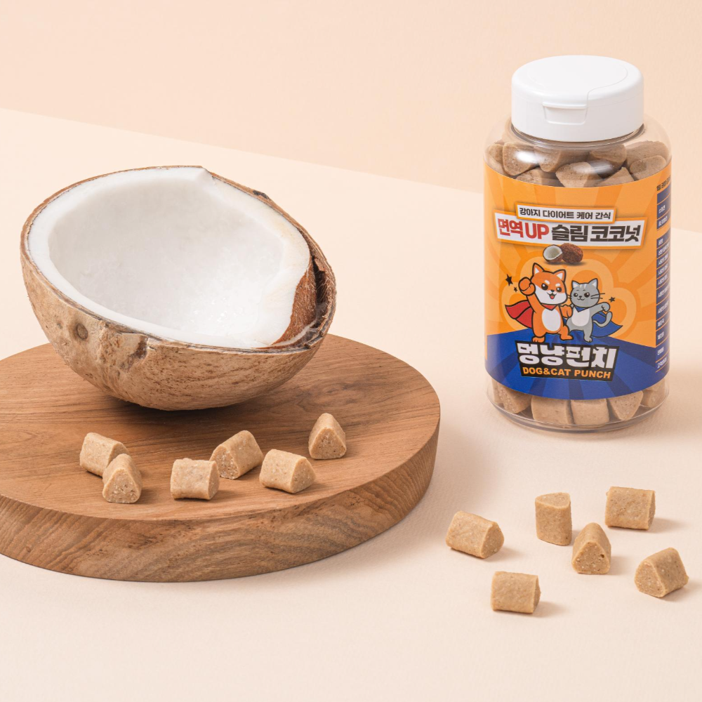 멍냥펀치 강아지 다이어트 간식 면역업 슬림코코넛 저알러지 영양 트릿 300g - 상품 이미지