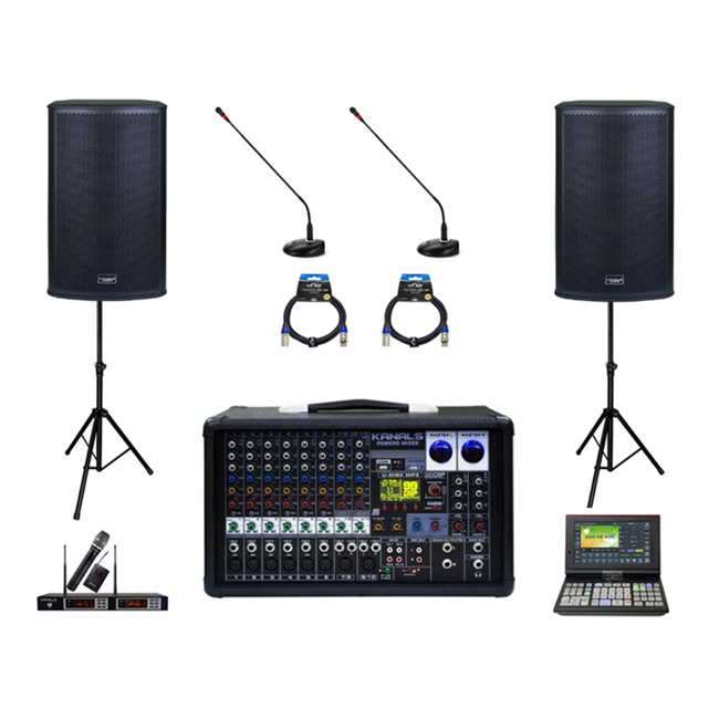 교회음향셋트008 450W 스피커2개 + 700W+700W 파워드믹서앰프 + 스피치용마이크 2EA+무선마이크2채널+미가엘반주기 1EA : 가스펠영상음향... 
