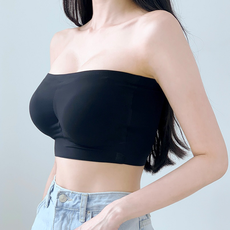 4cm 왕뽕 패드 심리스 오프숄더브라탑 끈없는 볼륨브라탑 크롭 탱크탑 빅사이즈 - 상품 이미지
