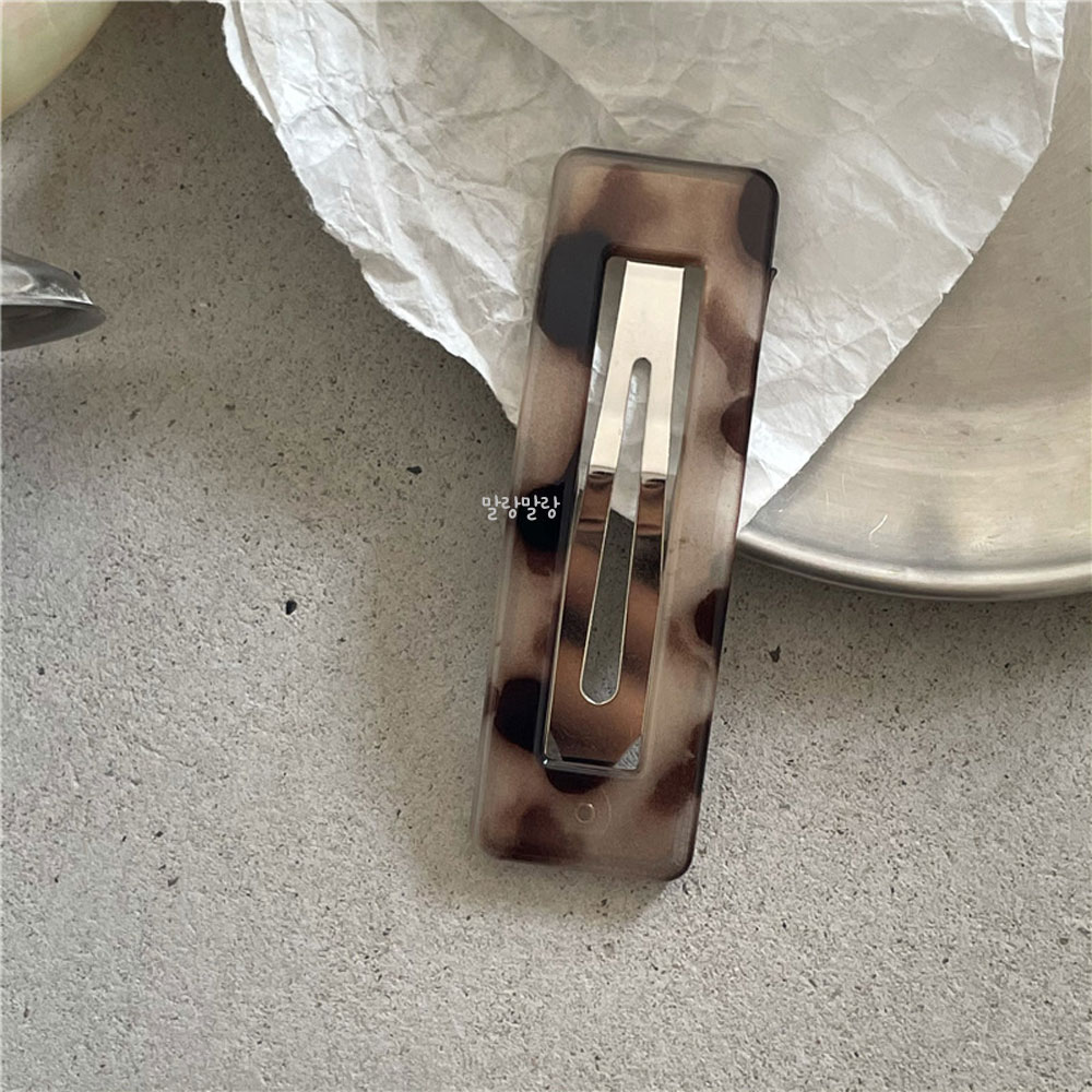 호피 사각 왕똑딱핀 레트로 단발머리 귀여운 옆머리삔 - 상세 이미지 3