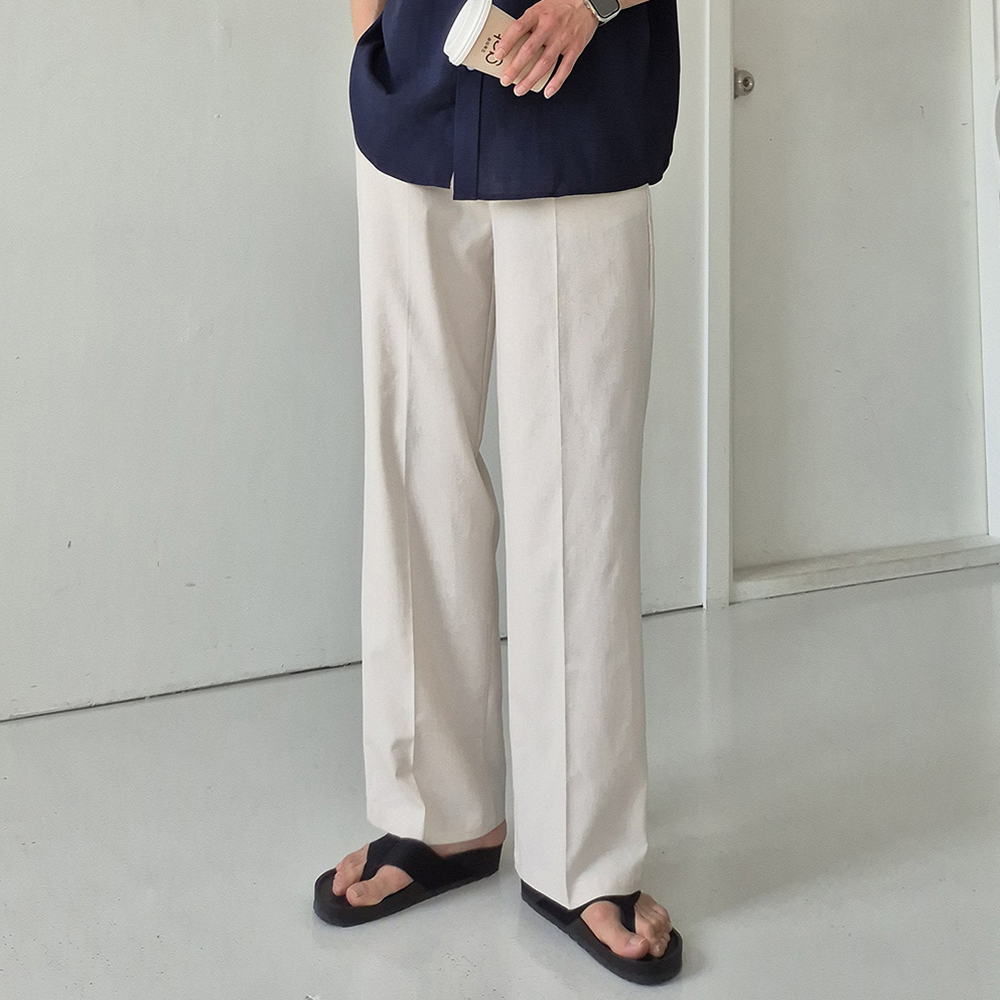 남자 여름 냉장고 바지 린넨 밴딩 아이스 남자 와이드 팬츠