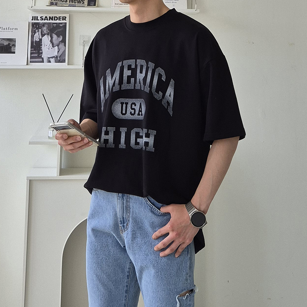 나염 오버핏 반팔티 여름 커플 남자 반팔티 - 상품 이미지