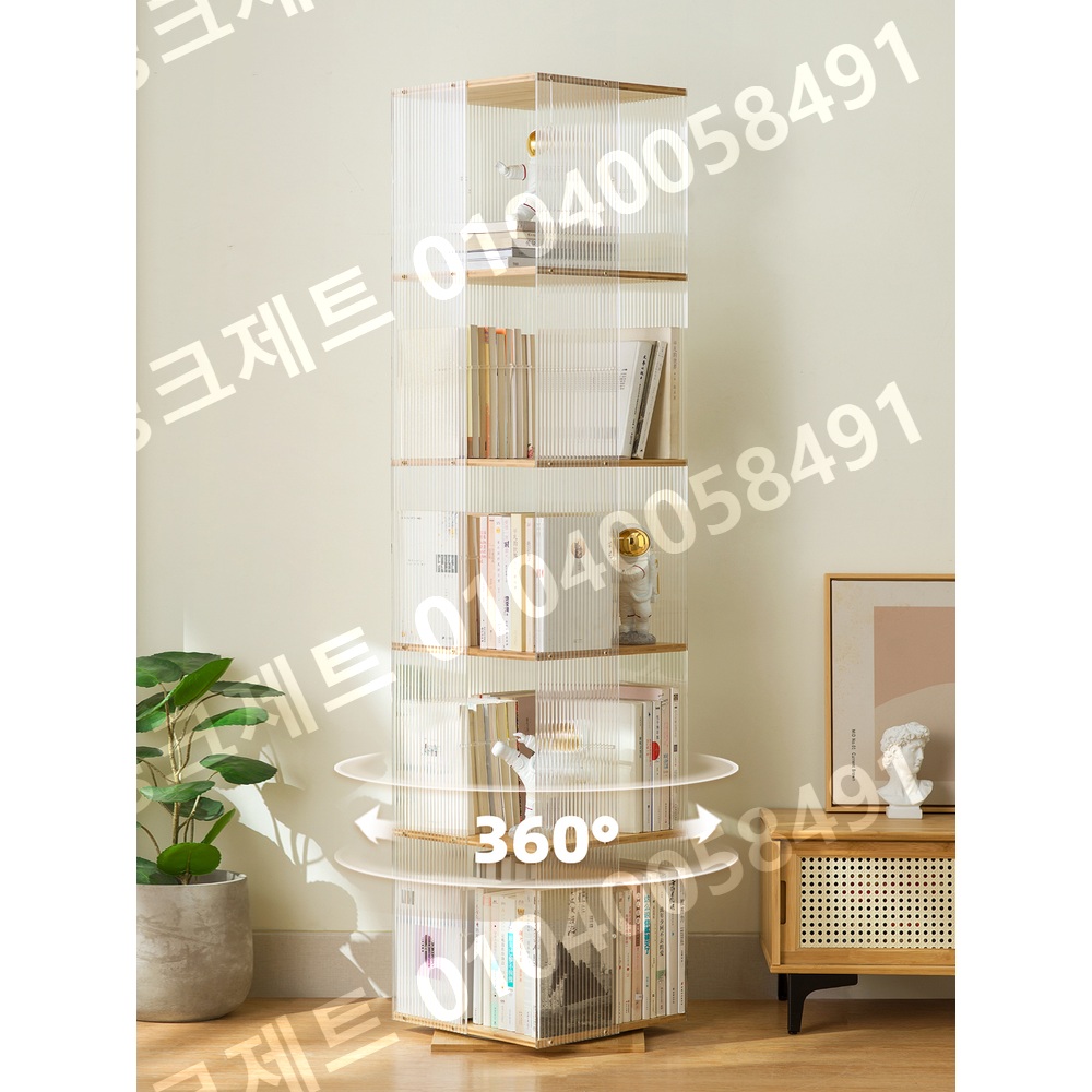 회전책장 4단 책꽂이 원형 이동식 교구장 수납 거실 - 상품 이미지